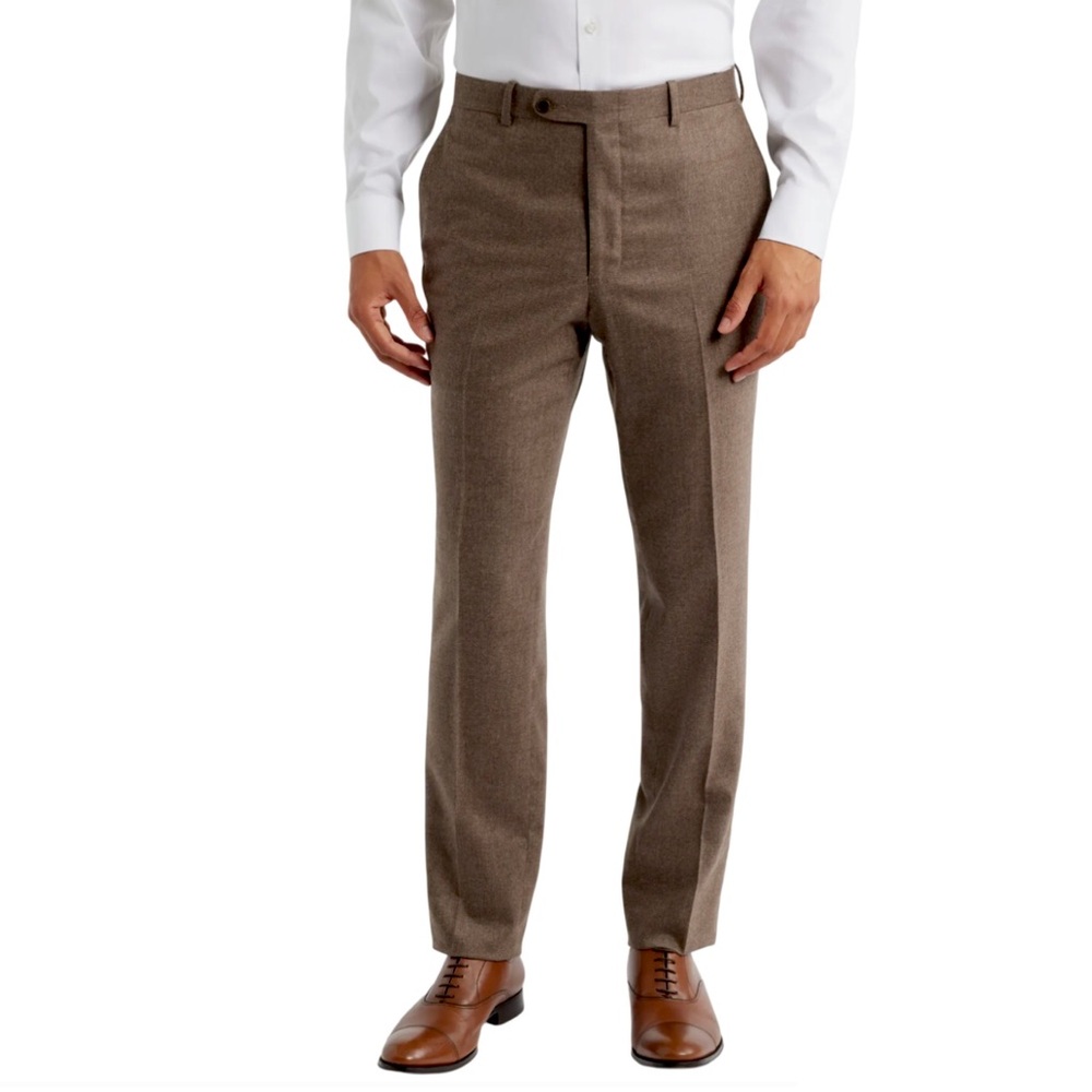 Peter Millar Harker Flat Front Trousers Brown Crosshatch Mens Size 46 Unhemmed